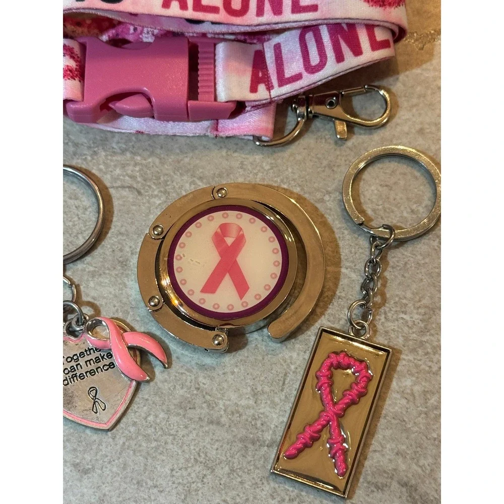 Breast Cancer Awareness Bundle Lanyard Purse Hanger and Keychains Pink Ribbon